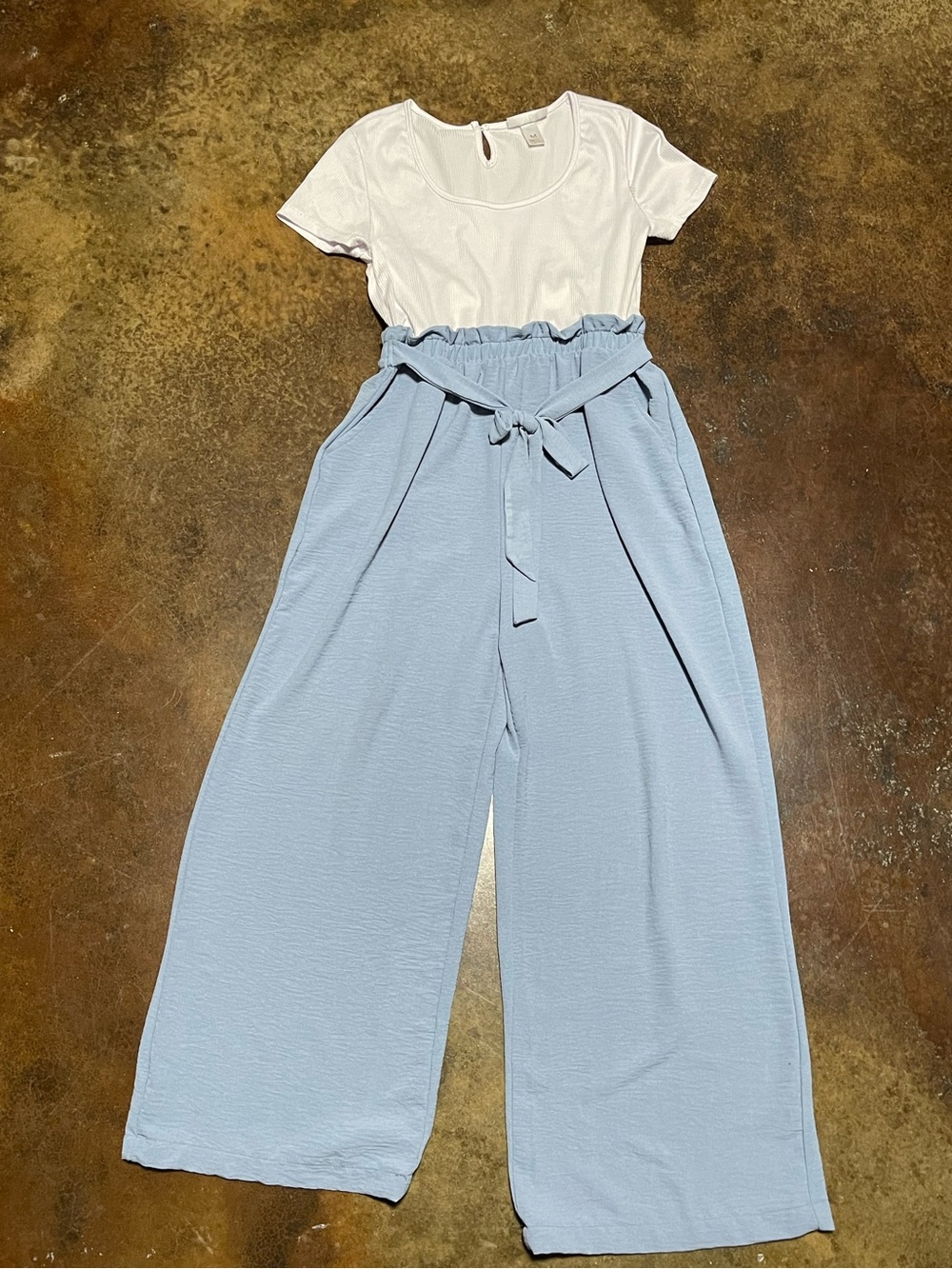 just be Light Blue Paperbag Waist Wide-Leg Pants